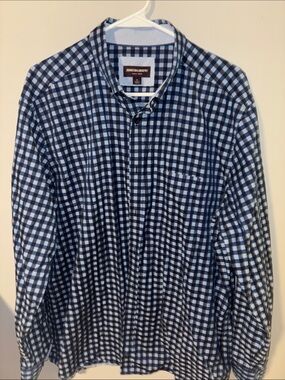 Johnston & Murphy Navy and Light Blue Check Button-Down Shirt